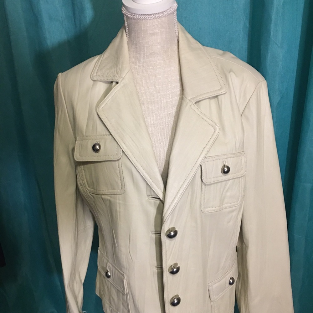 Ladies Cream Leather Jacket